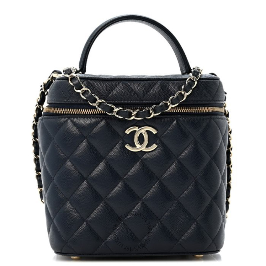 Túi Hộp Đeo Chéo Chanel Caviar Quilted Small Top Handle Vanity Case With Chain Navy Blue CDBC783