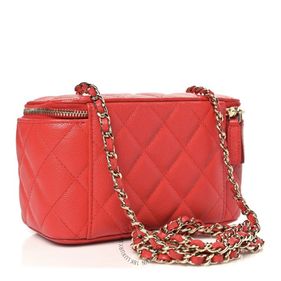 Túi Hộp Đeo Chéo Chanel Caviar Quilted Small Vanity Case With Chain Red CDBC454