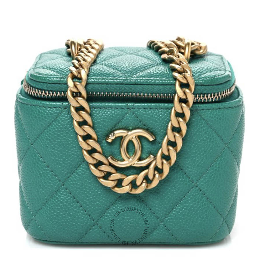 Túi Hộp Đeo Chéo Chanel Caviar Quilted Sweetheart Mini Vanity Case Green CDBC879