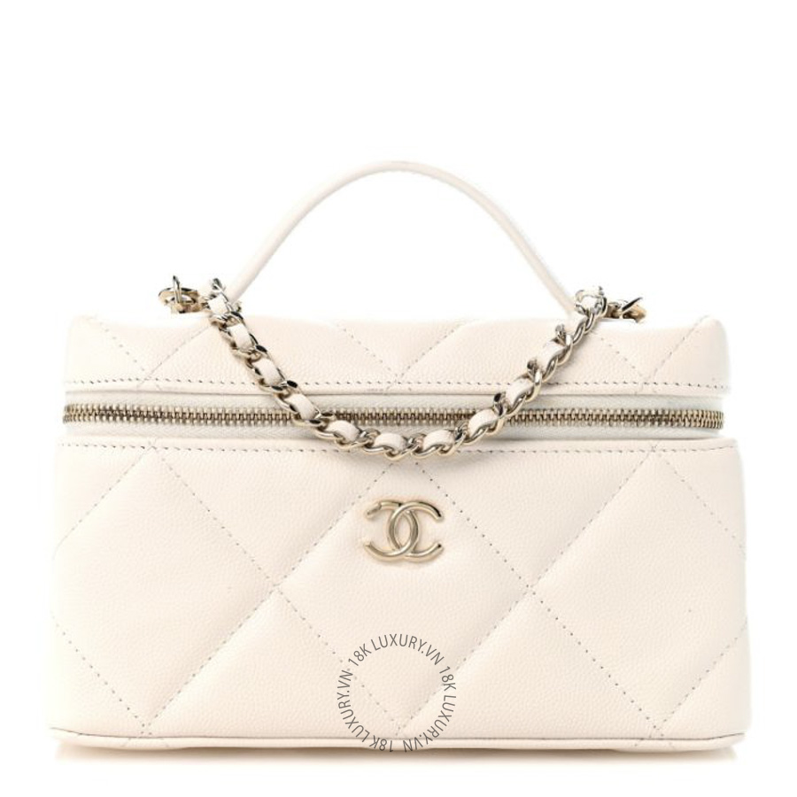 Túi Hộp Đeo Chéo Chanel Caviar Quilted Top Handle Slim Vanity With Chain White CDBC501