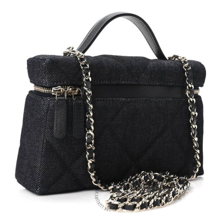 Túi Hộp Đeo Chéo Chanel Denim Quilted Top Handle Slim Vanity Case With Chain Dark Blue CDBC002