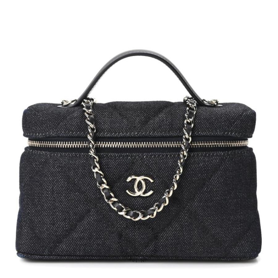 Túi Hộp Đeo Chéo Chanel Denim Quilted Top Handle Slim Vanity Case With Chain Dark Blue CDBC002