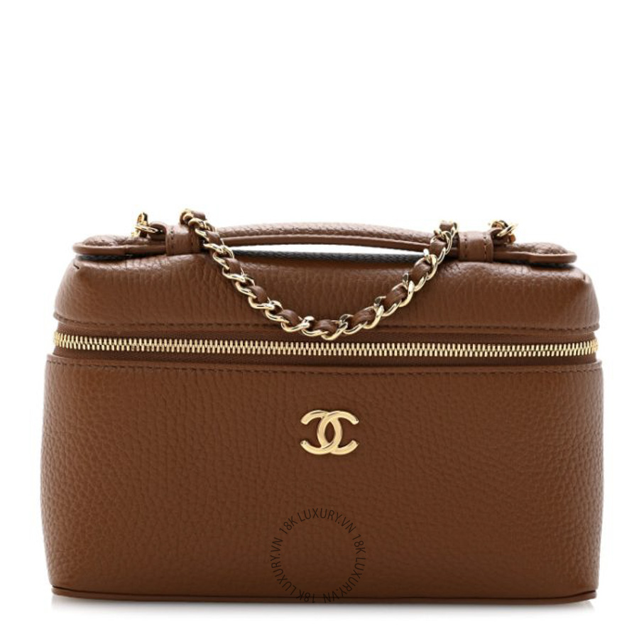 Túi Hộp Đeo Chéo Chanel Grained Calfskin Small Supple Trapeze Vanity With Chain Camel CDBC752