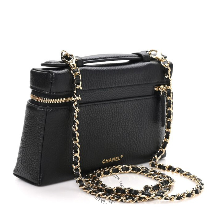 Túi Hộp Đeo Chéo Chanel Grained Calfskin Top Handle Slim Vanity Case With Chain Black CDBC139