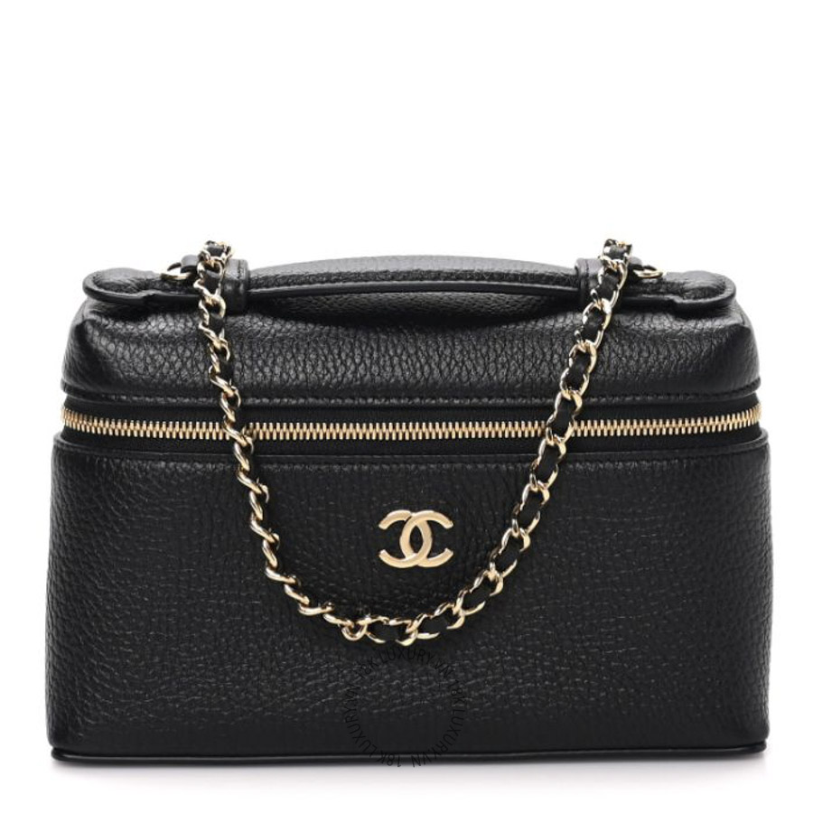 Túi Hộp Đeo Chéo Chanel Grained Calfskin Top Handle Slim Vanity Case With Chain Black CDBC139