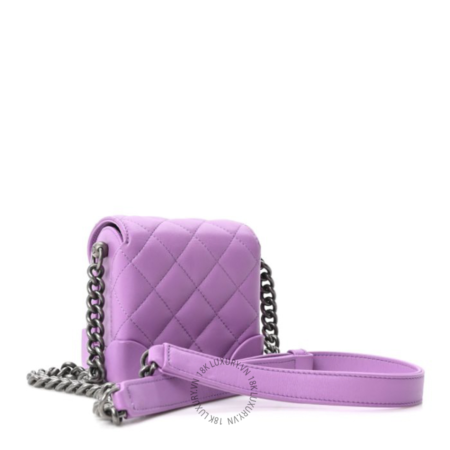 Túi Hộp Đeo Chéo Chanel Lambskin Quilted Mini Box Bag Purple CDBC390