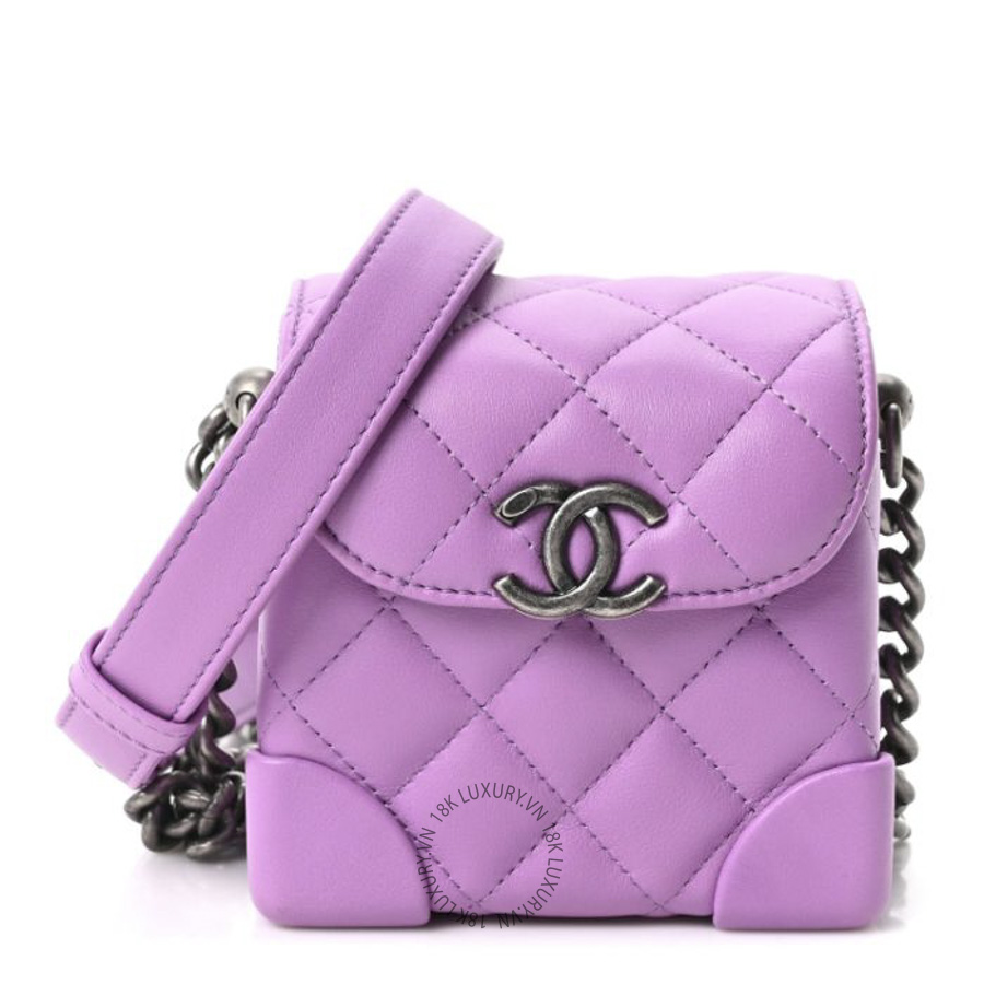 Túi Hộp Đeo Chéo Chanel Lambskin Quilted Mini Box Bag Purple CDBC390