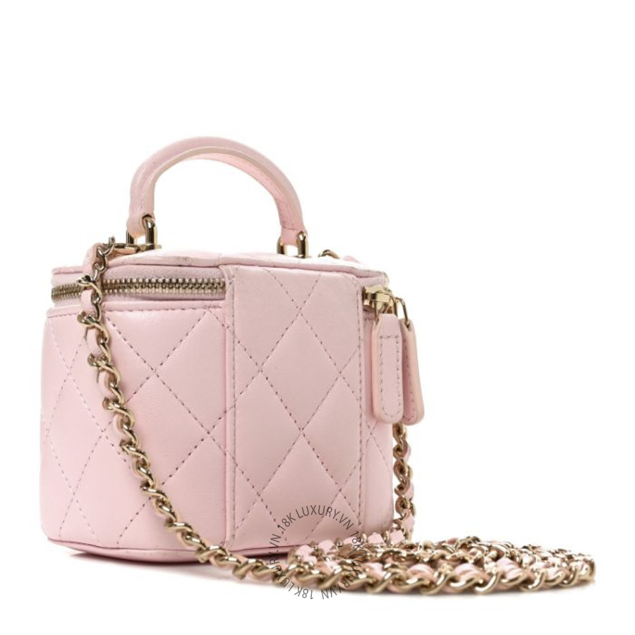 Túi Hộp Đeo Chéo Chanel Lambskin Quilted Mini Top Handle Vanity Case With Chain Light Pink CDBC1076