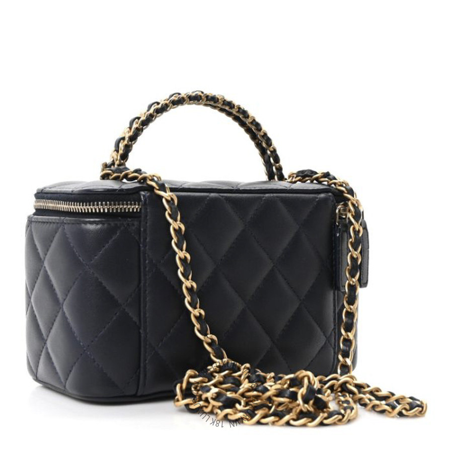Túi Hộp Đeo Chéo Chanel Lambskin Quilted Pick Me Up Vanity Case Navy CDBC616