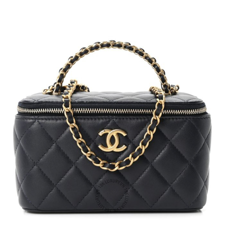 Túi Hộp Đeo Chéo Chanel Lambskin Quilted Pick Me Up Vanity Case Navy CDBC616