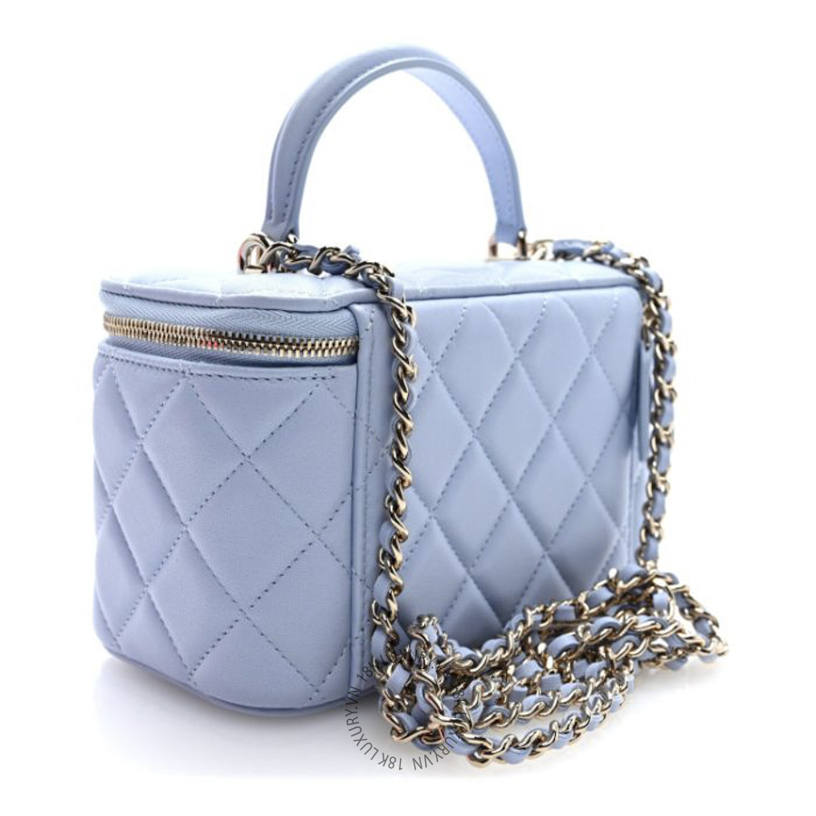 Túi Hộp Đeo Chéo Chanel Lambskin Quilted Small Top Handle Vanity Case With Chain Light Blue CDBC413