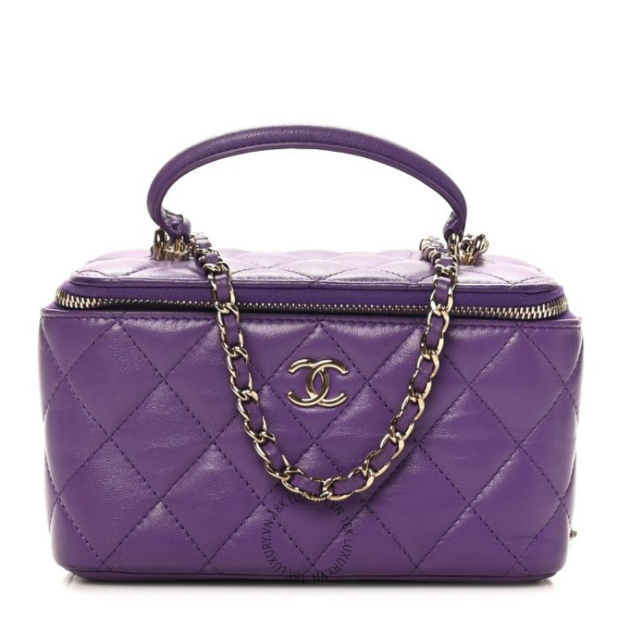 Túi Hộp Đeo Chéo Chanel Lambskin Quilted Small Top Handle Vanity Case With Chain Purple CDBC1054