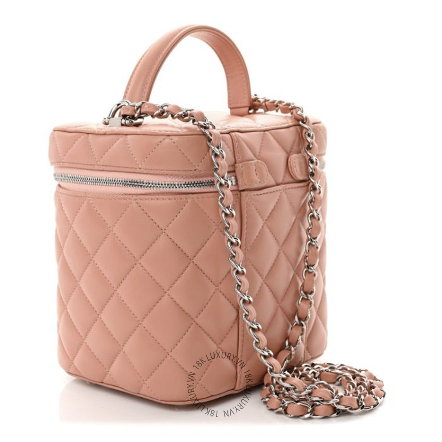 Túi Hộp Đeo Chéo Chanel Lambskin Quilted Top Handle Vanity Case With Chain Light Pink CDBC1101