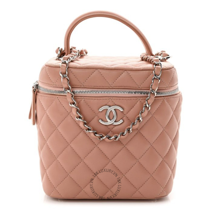 Túi Hộp Đeo Chéo Chanel Lambskin Quilted Top Handle Vanity Case With Chain Light Pink CDBC1101