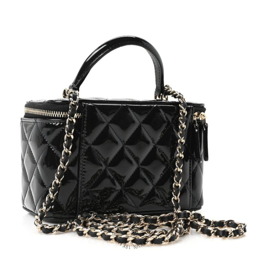 Túi Hộp Đeo Chéo Chanel Patent Quilted Pick Me Up Vanity Case Black CDBC478