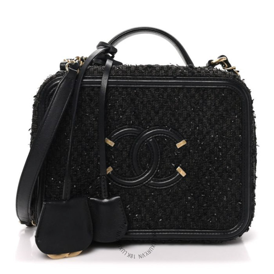 Túi Hộp Đeo Chéo Chanel Tweed Quilted Medium CC Filigree Vanity Case Black CDBC652