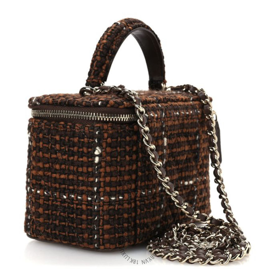 Túi Hộp Đeo Chéo Chanel Tweed Small Top Handle Vanity Case With Chain Brown Multicolor CDBC403