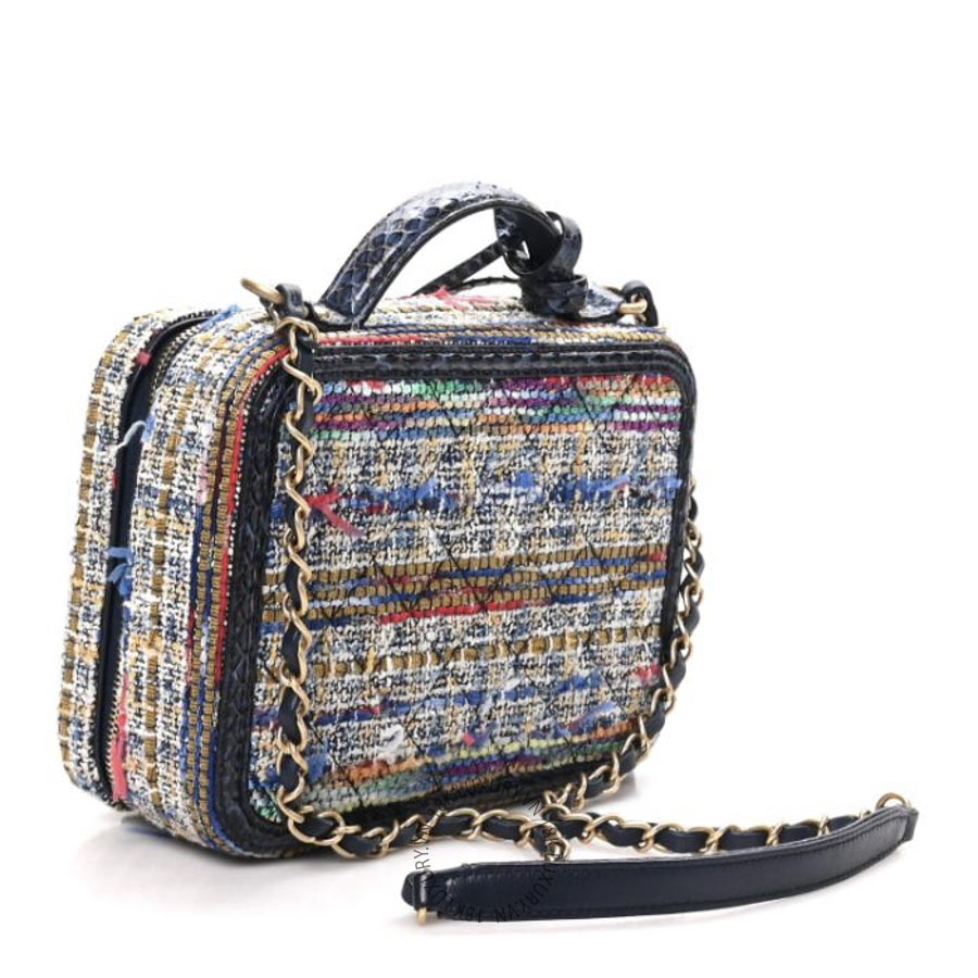 Túi Hộp Đeo Chéo Chanel Tweed Snakeskin Quilted Medium CC Filigree Vanity Case Multicolor CDBC519