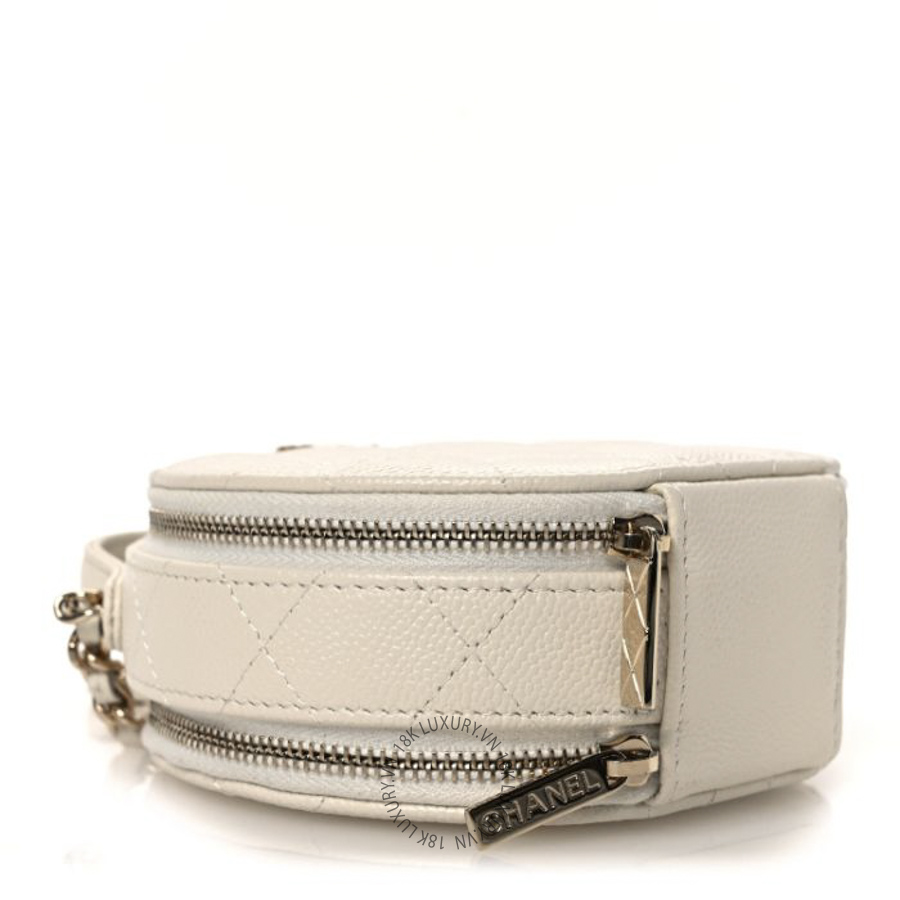 Túi Hộp Đeo Chéo Tròn Chanel Caviar Quilted Round Handle With Care Vanity With Chain White CDBC1027 18 Túi Hộp Đeo Chéo Tròn Chanel Caviar Quilted Round Handle With Care Vanity With Chain White CDBC1027