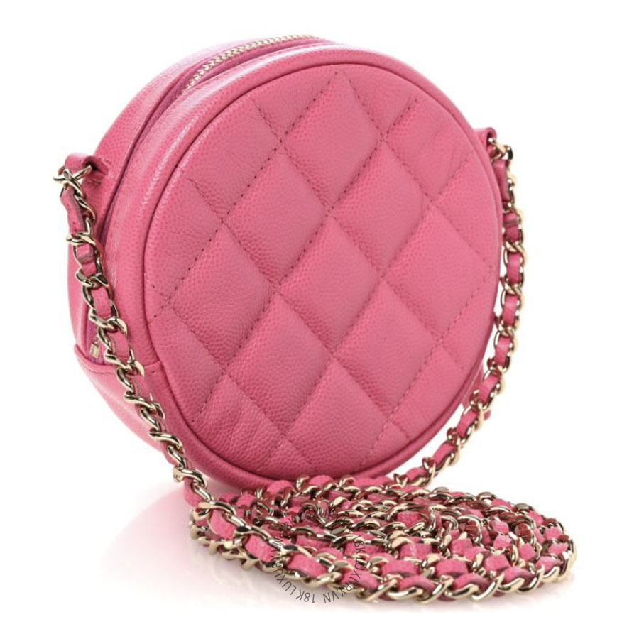 Túi Hộp Tròn Chanel Caviar Quilted Round Clutch With Chain Pink CDBC742