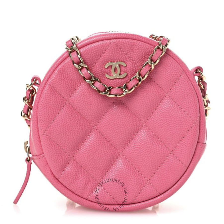 Túi Hộp Tròn Chanel Caviar Quilted Round Clutch With Chain Pink CDBC742