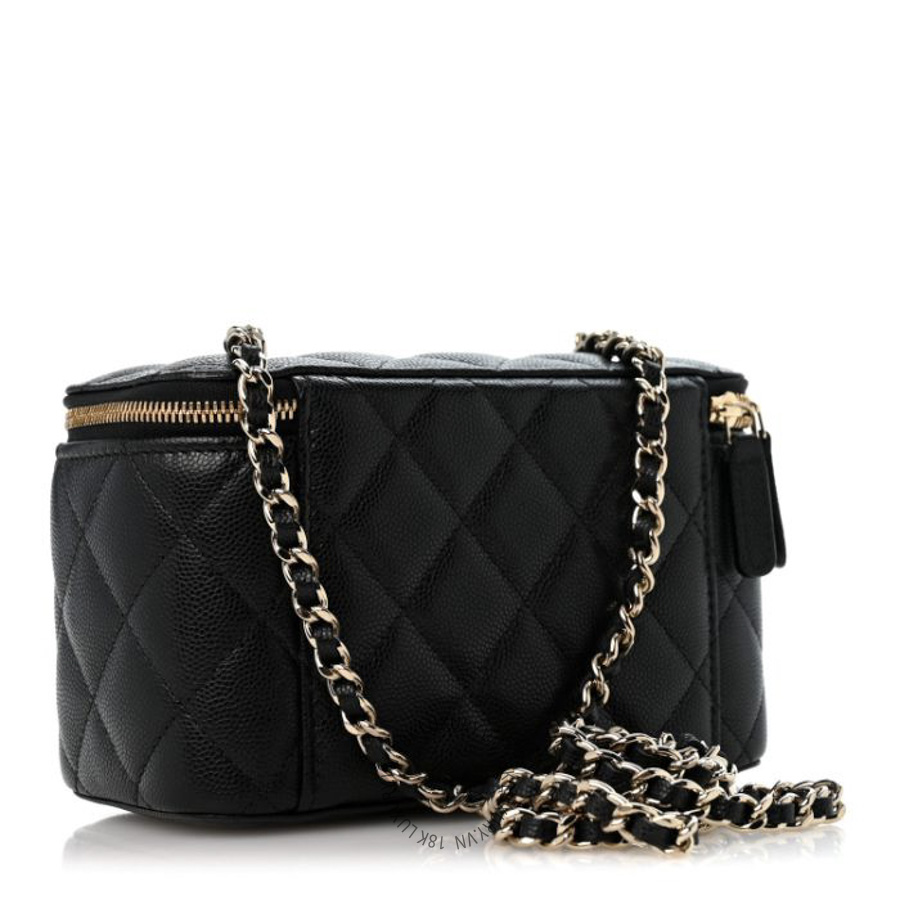 Túi Hộp Vuông Chanel Caviar Quilted Crystal CC Logo Vanity Case With Chain Black CDBC505
