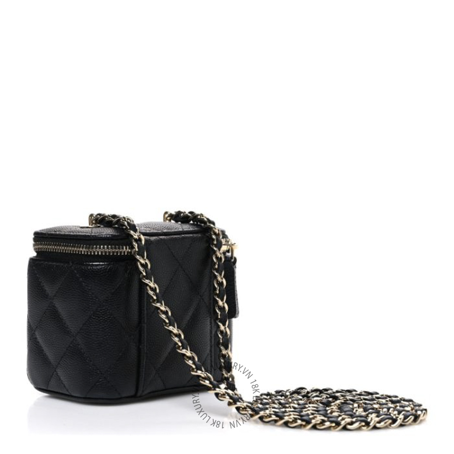 Túi Hộp Vuông Chanel Caviar Quilted Mini Vanity Case With Chain Black CDBC845