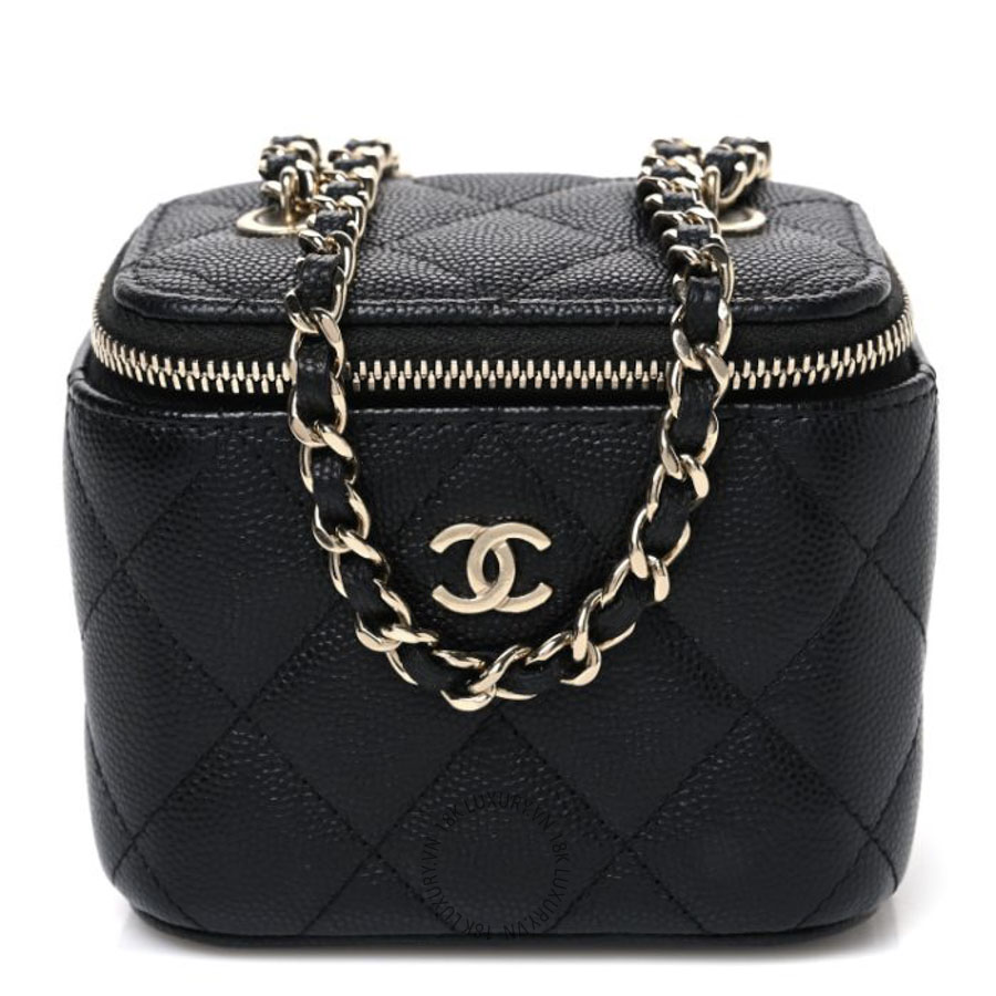 Túi Hộp Vuông Chanel Caviar Quilted Mini Vanity Case With Chain Black CDBC845