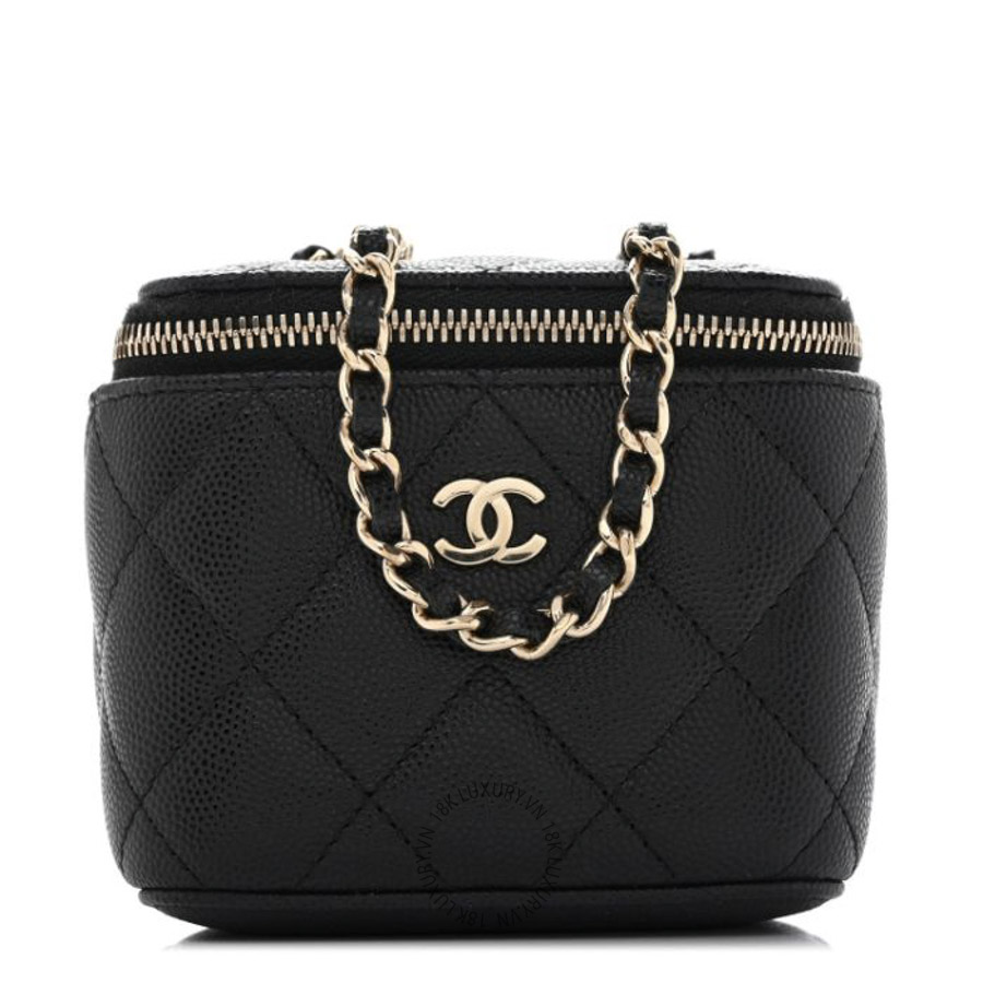 Túi Hộp Vuông Chanel Caviar Quilted Mini Vanity Case With Chain Black CDBC895