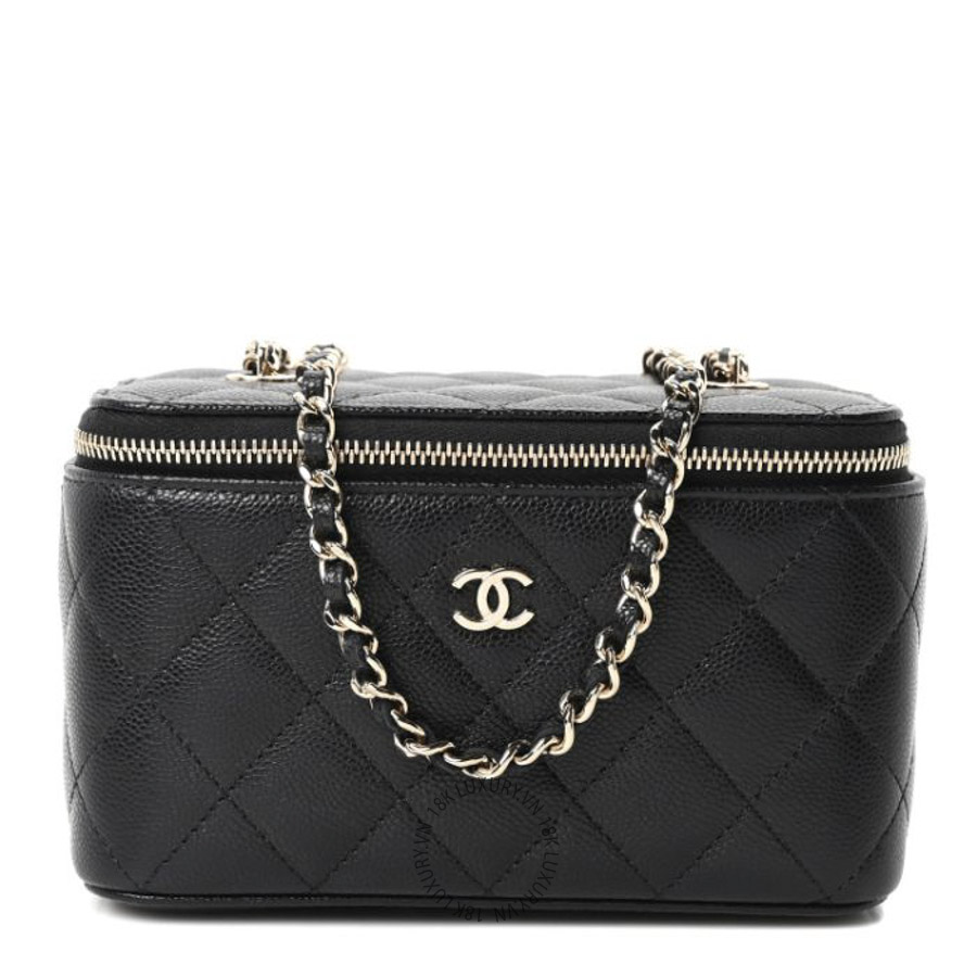 Túi Hộp Vuông Chanel Caviar Quilted Small Vanity Case With Chain Black CDBC510