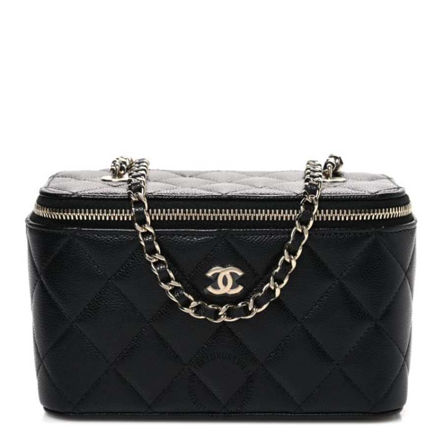 Túi Hộp Vuông Chanel Caviar Quilted Small Vanity Case With Chain Black CDBC557