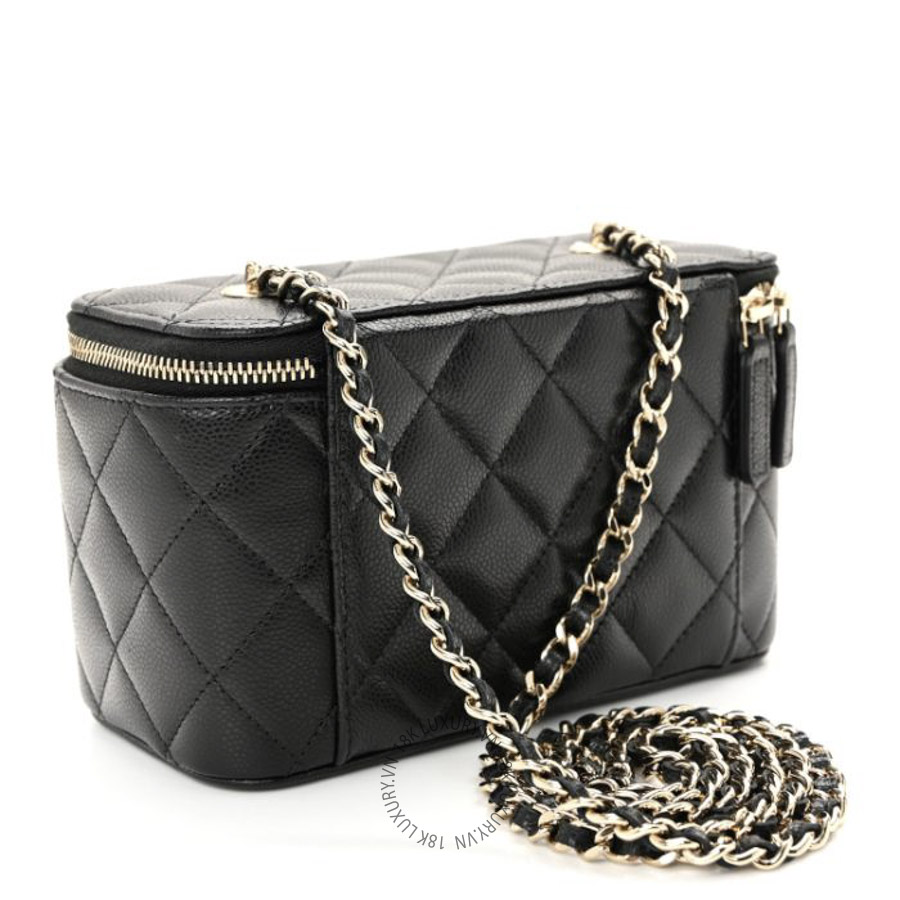 Túi Hộp Vuông Chanel Caviar Quilted Small Vanity Case With Chain Black CDBC743
