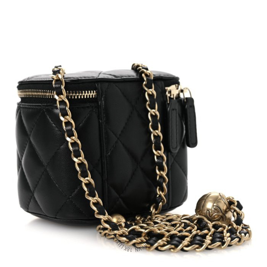 Túi Hộp Vuông Chanel Lambskin Quilted Mini Pearl Crush Vanity Case With Chain Black CDBC739