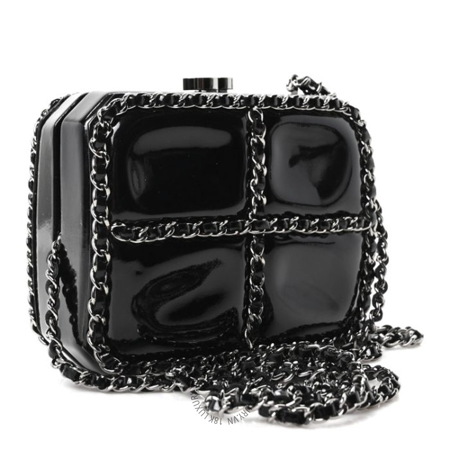 Túi Hộp Vuông Chanel Patent Minaudiere Chain Clutch Black CDBC1147
