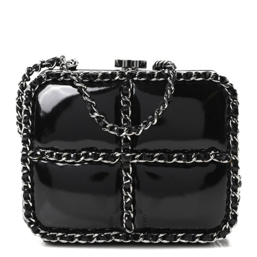 Túi Hộp Vuông Chanel Patent Minaudiere Chain Clutch Black CDBC1147