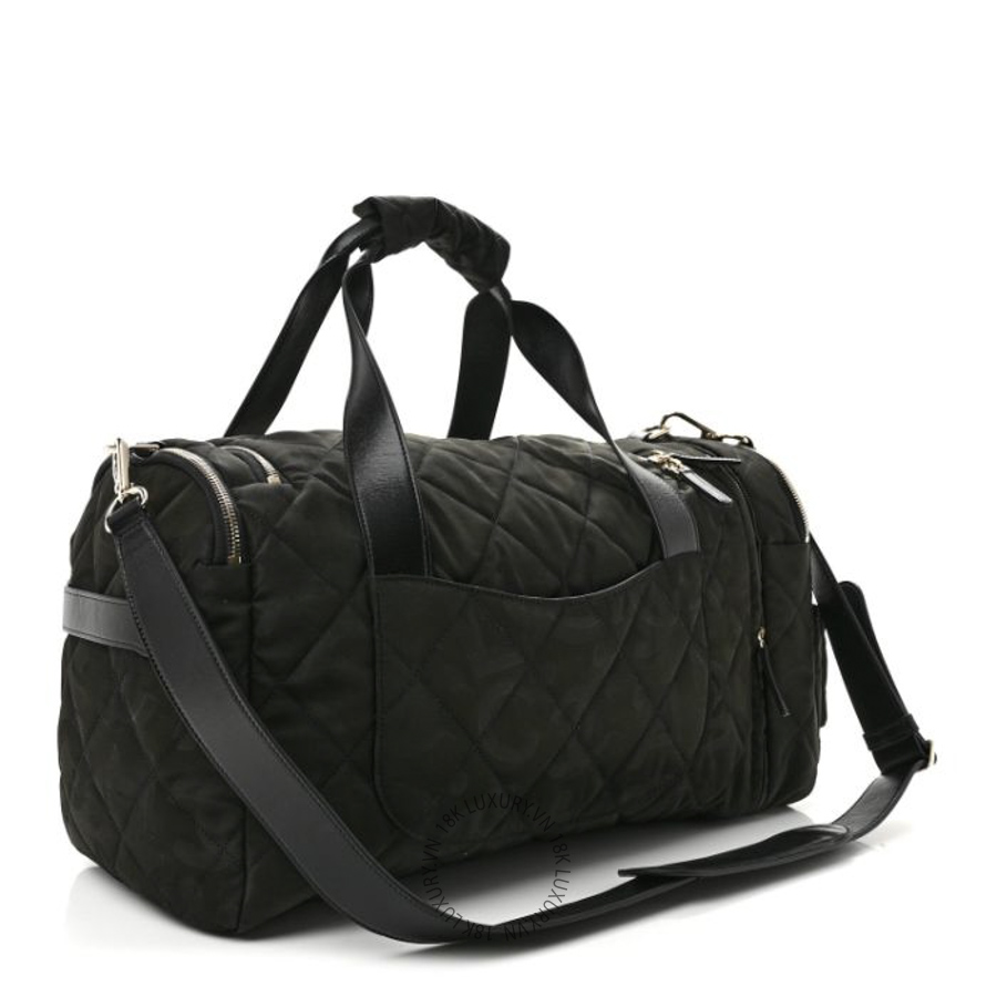 Túi Trống Chanel Nylon Calfskin Quilted Coco Neige Printed Convertible Duffle Backpack Black CDBC975