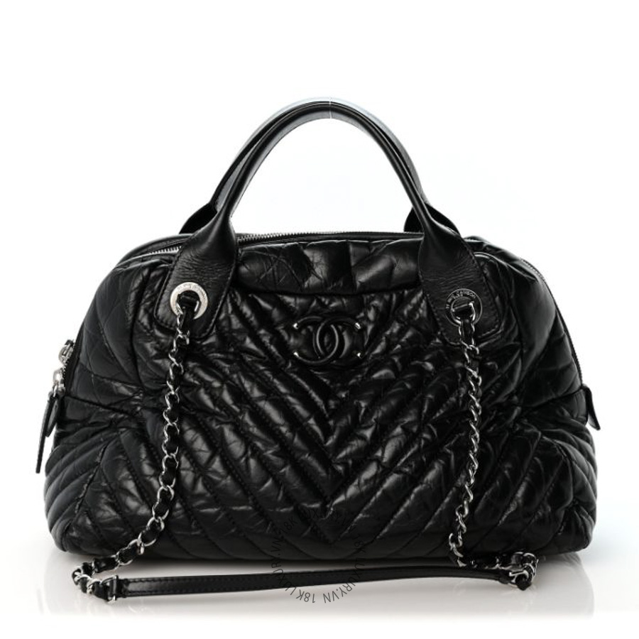Túi Xách Chanel Aged Calfskin Chevron Medium Soft Bowling Bag Black CDBC264