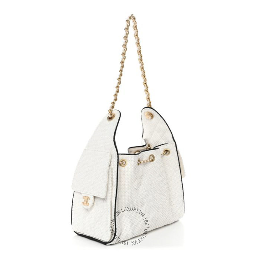 Túi Xách Chanel Braided Raffia Calfskin Quilted Small Chanel 25 Handbag White Black CDBC735