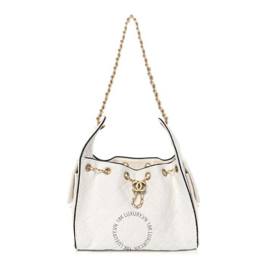 Túi Xách Chanel Braided Raffia Calfskin Quilted Small Chanel 25 Handbag White Black CDBC735