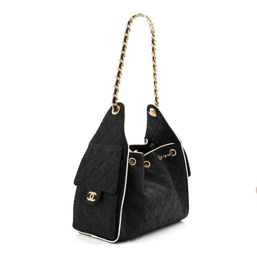 Túi Xách Chanel Braided Raffia Calfskin Small Chanel 25 Handbag Black White CDBC825