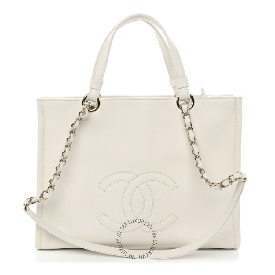 Túi Xách Chanel Calfskin CC Zipped Shopping Tote White CDBC499