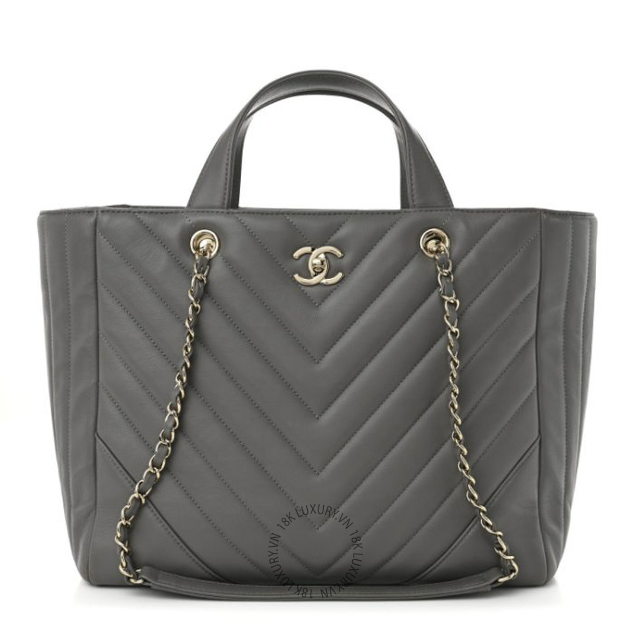 Túi Xách Chanel Calfskin Chevron Quilted Statement Shopping Tote Grey CDBC820