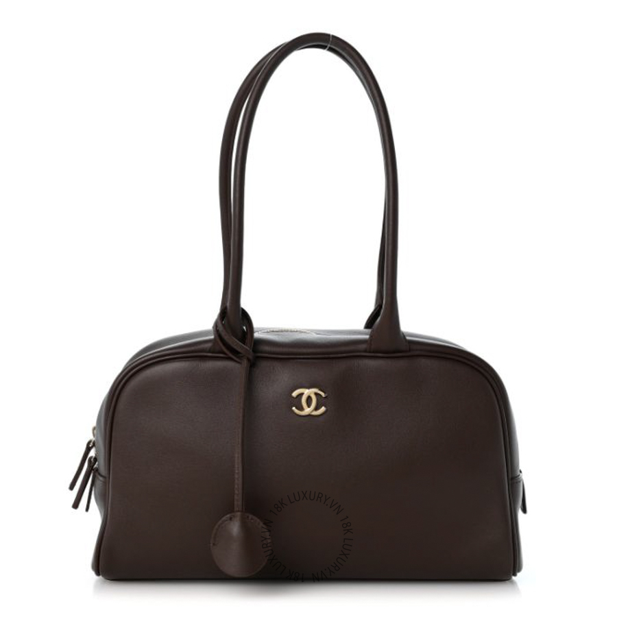 Túi Xách Chanel Calfskin Large Perfect Bowling Bag Dark Brown CDBC389