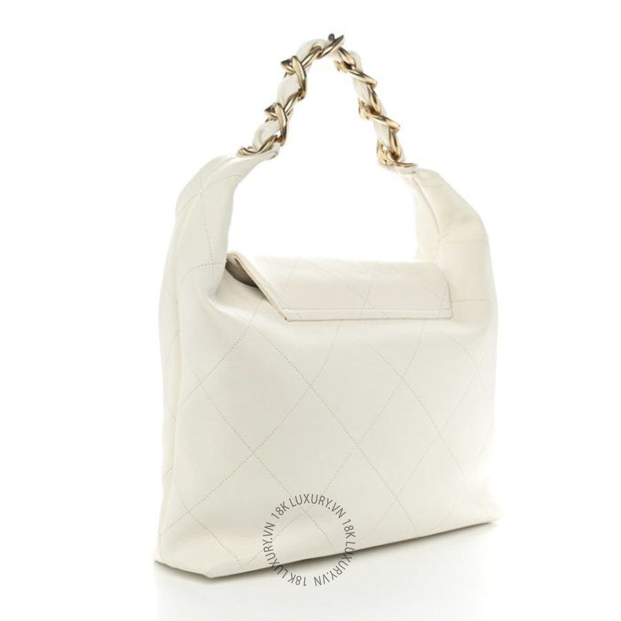 Túi Xách Chanel Calfskin Quilted Small Maxi Chain Hobo White CDBC537