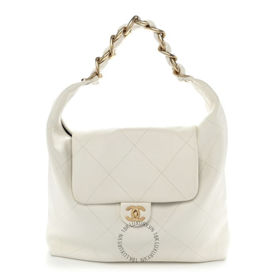 Túi Xách Chanel Calfskin Quilted Small Maxi Chain Hobo White CDBC537