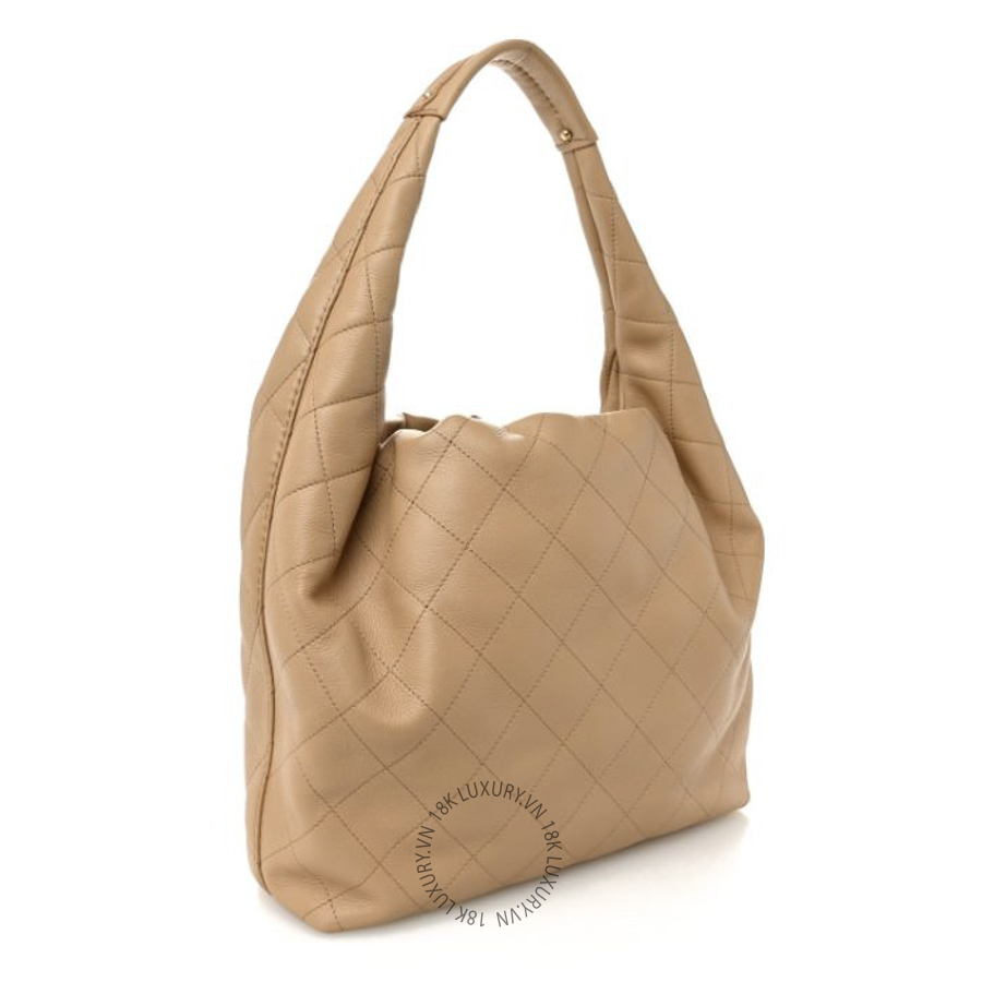 Túi Xách Chanel Calfskin Quilted Small Maxi Hobo Beige CDBC1003