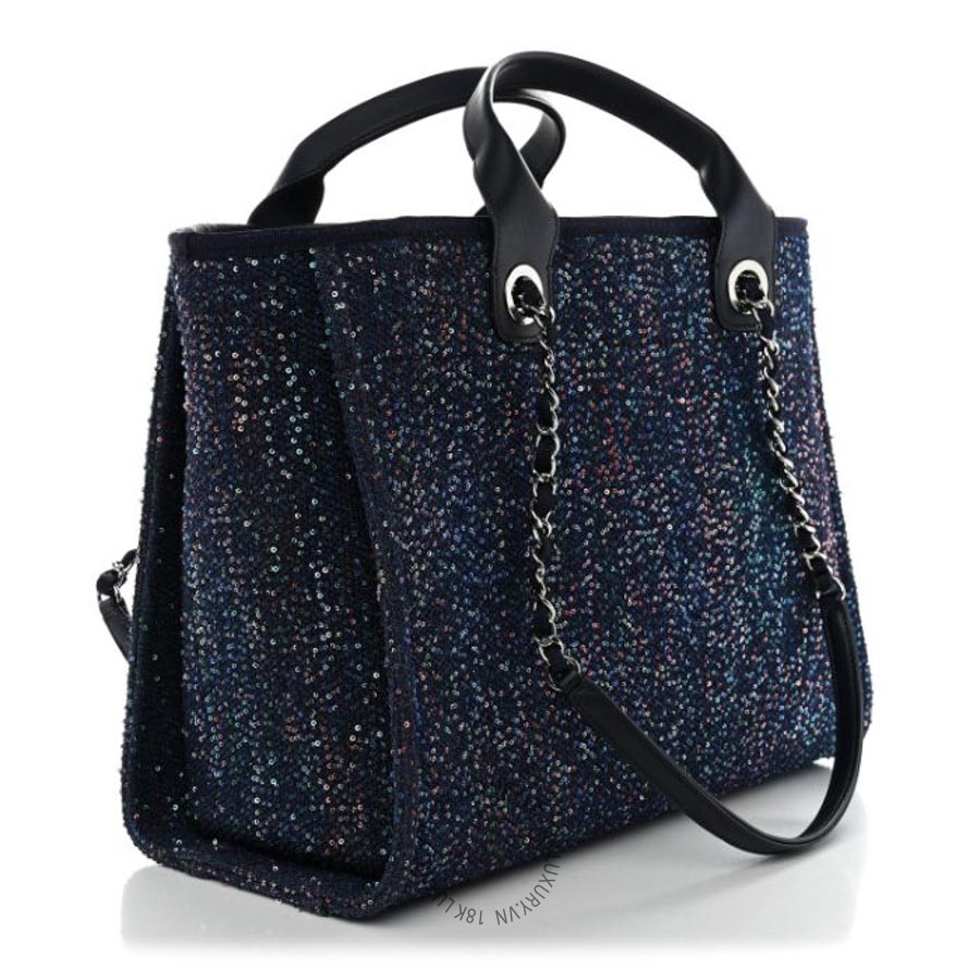Túi Xách Chanel Calfskin Sequin Medium Deauville Tote Blue Multicolor CDBC1120