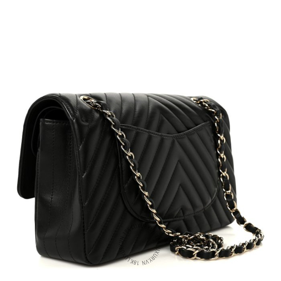 Túi Xách Chanel Lambskin Chevron Quilted Medium Double Flap Black CDBC103