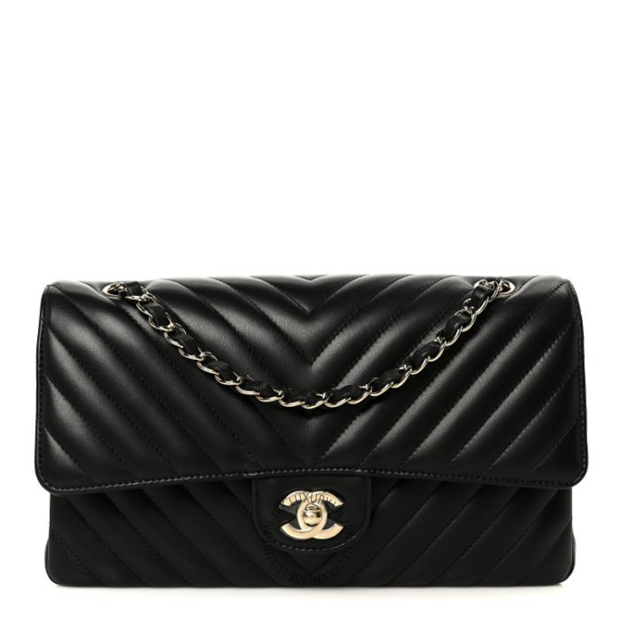 Túi Xách Chanel Lambskin Chevron Quilted Medium Double Flap Black CDBC103