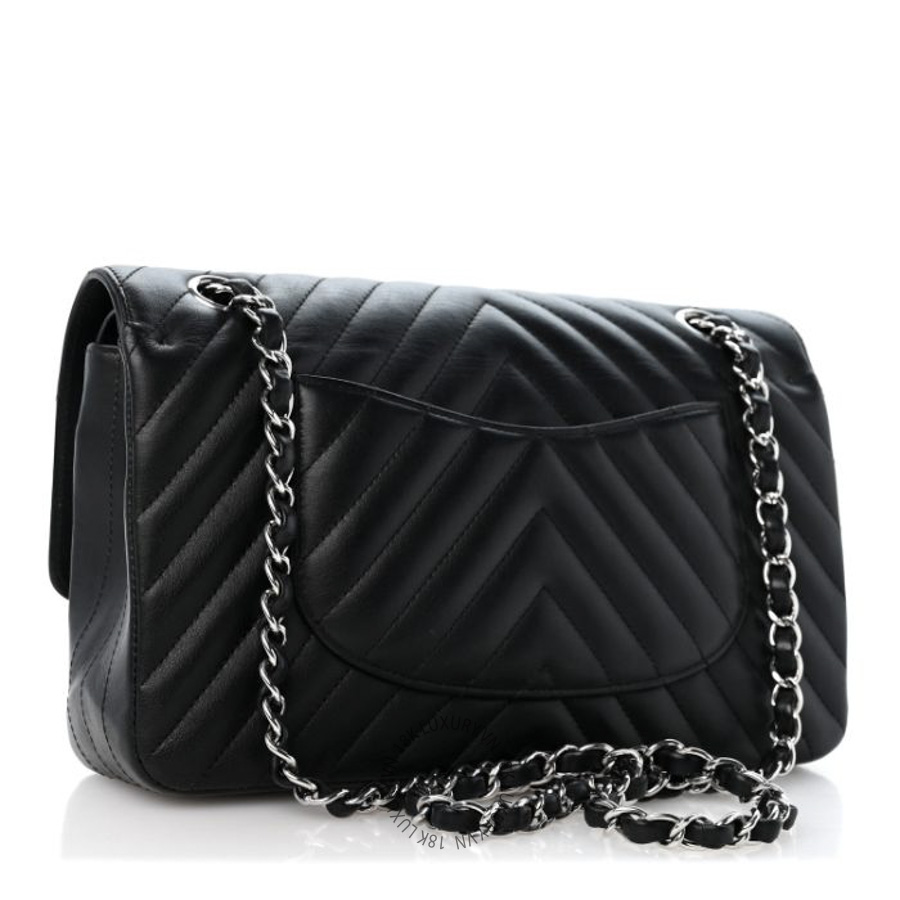 Túi Xách Chanel Lambskin Chevron Quilted Medium Double Flap Black CDBC365